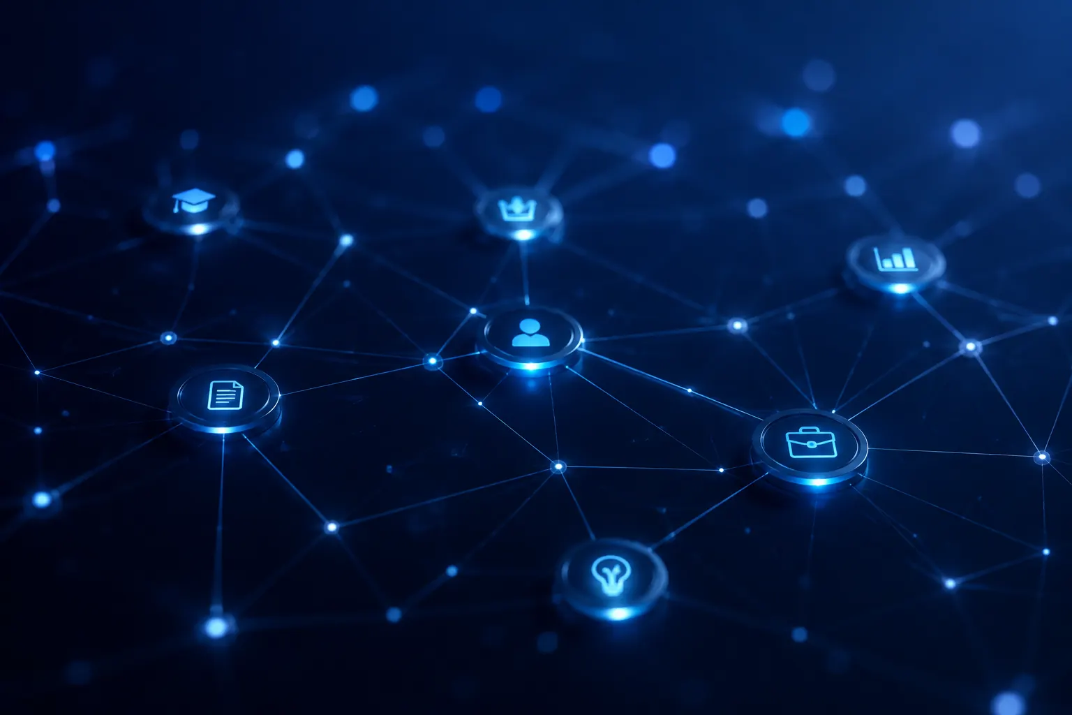 An abstract network of connected nodes representing opportunity matching