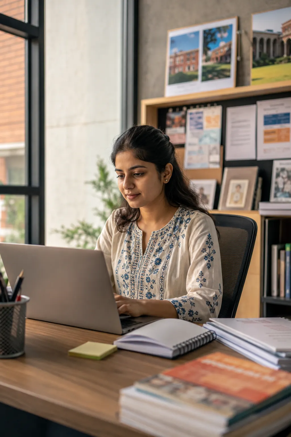 A college career coordinator working at her desk in a placement office