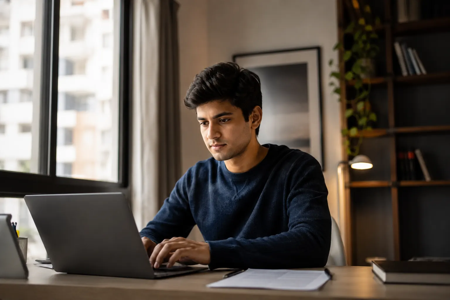 A student applying to opportunities from a laptop at a desk at home